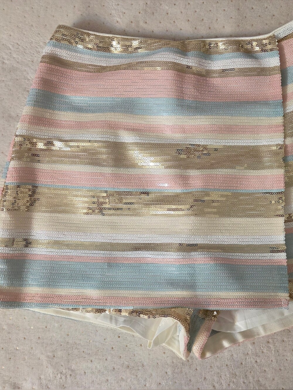 LULU fully lined pastel colors stripped sequins SKORT size S